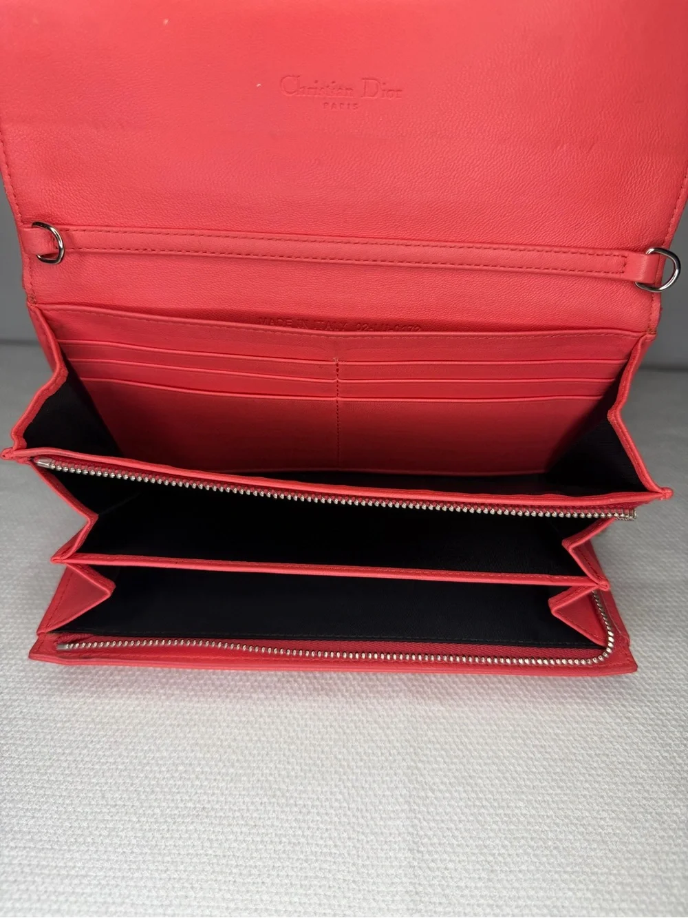 Dior Miss Dior Cannage Long Wallet Lambskin Coral Pink with Silver Hardware